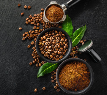 Coffee beans with props making coffee 360x320