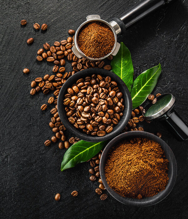 Coffee beans with props making coffee 600x700
